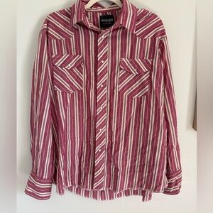 Men’s Wrangler Burgundy and Cream Striped Western Shirt Button Down Size XL